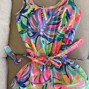 Lilly Pulitzer Rina Tie-Waist Romper Exotic Garden Print